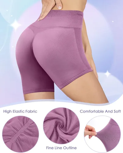 Vista 3 de Xtinmee Pantalones cortos de entrenamiento para mujer, de cintura alta, para gimnasio, levantamiento de glúteos, pantalones cortos de yoga sin