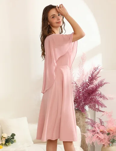 Vista 3 de HomRain Vestido de capa sin mangas para mujer con superposición de gasa, vestido formal de cóctel para invitada de boda