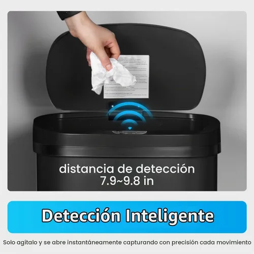 Vista 4 de BestOffice - Bote de basura de plástico de 13 galones con tapa, color negro Bote de basura automático sin contacto Muy cerca Impermeable