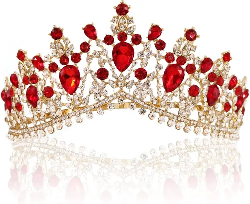 Vista 6 de Tiaras doradas de cristal para boda, corona de reina barroca con peine