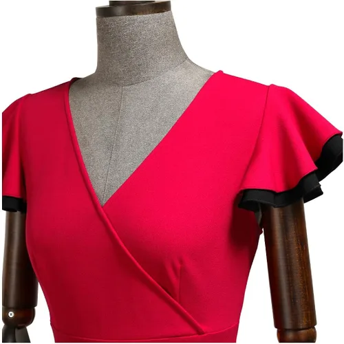 Vista 9 de Miusol Vestido de noche vintage con cuello en V profundo para mujer, estilo azul marino, marino