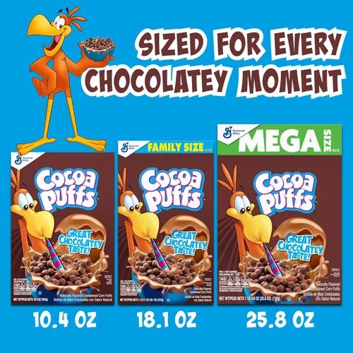 Vista 5 de Cocoa Puffs, Cereal de desayuno con chocolate, hecho con grano entero, 10.4