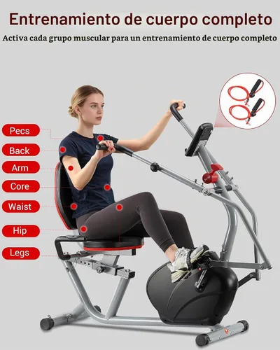 Vista 4 de ECHANFIT Recumbent Exercise Bike with Arm Exerciser for Home - Elliptical Recumbent Cross Trainer with Backlit Display, Pulse Sensor, 8-Level