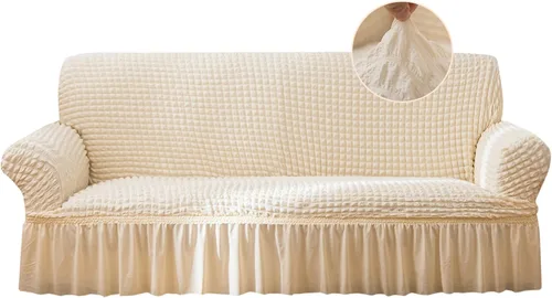 Vista 14 de Jeloris Funda Protectora Elástica para Sofá de Dos Plazas de Fácil Ajuste con Falda, Protector de Muebles Universal Duradero Lavable de Alta Beige