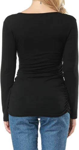 Vista 5 de Allegrace - Camiseta de manga larga para mujer (plisada en V, abierta)