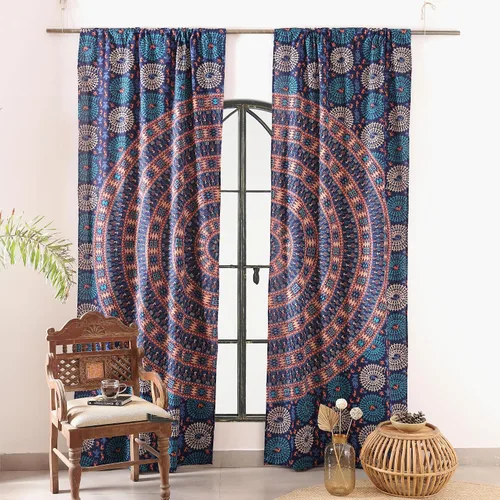 Vista 20 de Popular Handicrafts - Paneles de cortina estilo Indio Hippie Bohemio Hermosa Mandala Multicolor Azul Pavo Real