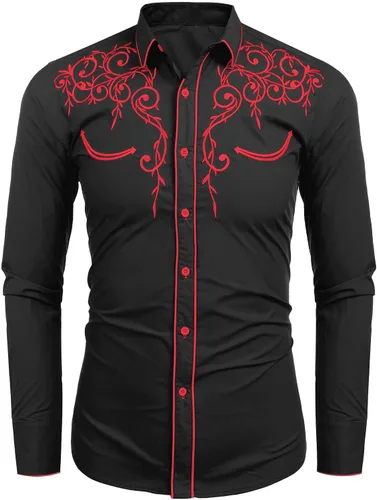 Vista 3 de Coofandy Camisa de hombre de manga larga ajustada con bordado casual de botón