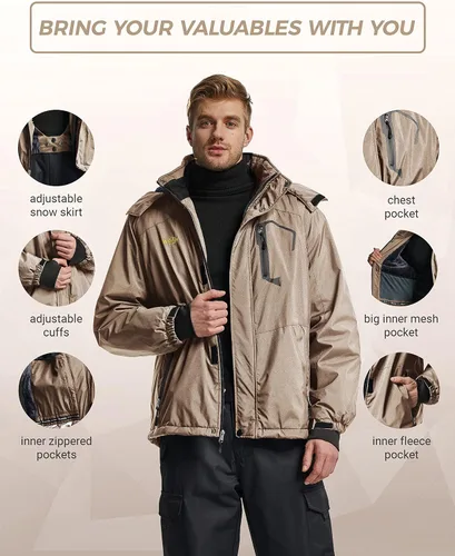 Vista 6 de Wantdo - Chaqueta de esquí impermeable con capucha, cálida, resistente al viento, la lluvia y el invierno, para hombre