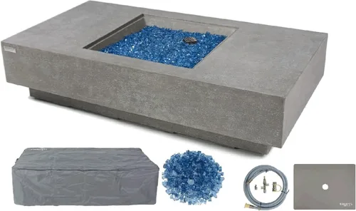 Vista 107 de Elementi+ Mesa de Fuego de Gas Colorado de Hormigón Fundido de 56" Rectangular, Hoguera al Aire Libre con Ignición Electrónica Incluye Cubierta