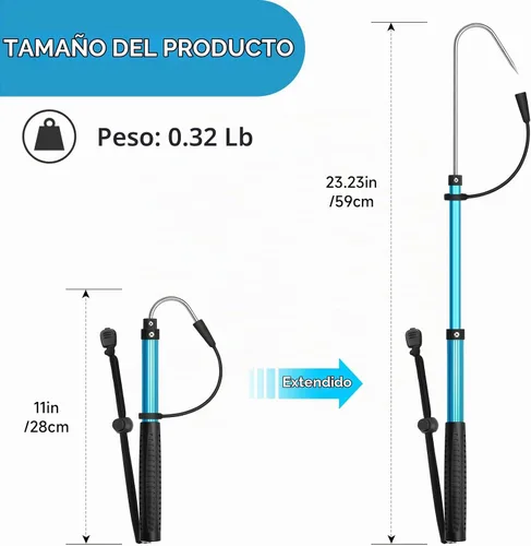 Vista 2 de SANLIKE Telescopic Fishing Gaff, Aluminum Pole, Stainless Steel M8 Hook Azul