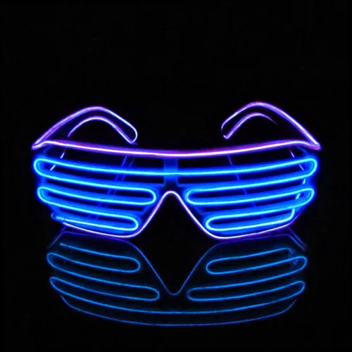 Vista 5 de Gafas de LED de Aqua Led de Neón electroluminiscentes para fiestas y disfraces modelo RB03., Púrpura + Azul