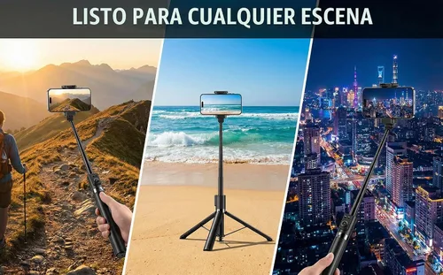 Vista 4 de Trípode selfie stick de 70 pulgadas para iPhone/Android, trípode extensible para teléfono con luz de relleno, control remoto Bluetooth de 32.8 ft
