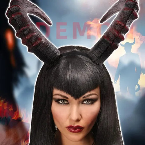 Vista 2 de Diadema gótica de Halloween para cosplay, diadema de cuerno largo de diablos, diadema de carnaval para fiesta