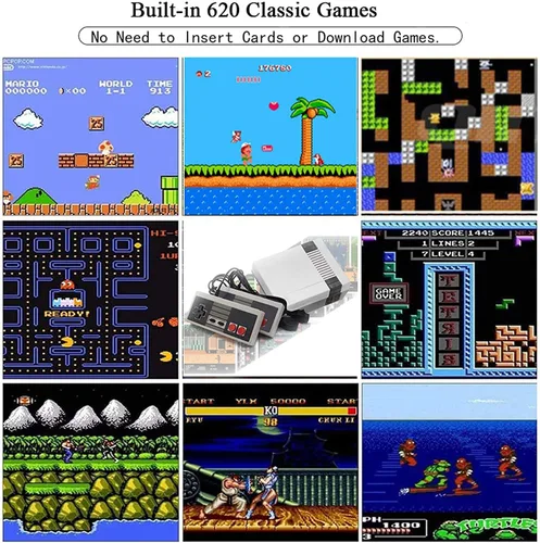 Vista 2 de Mini consola de videojuegos retro clásica con 620 juegos y 2 controladores sistema de videojuegos de la vieja escuela para niños regalo