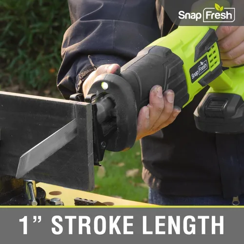 Vista 2 de SnapFresh Sierra Recíproca Inalámbrica de 20V – 3000 SPM, Gatillo de Velocidad Variable, Cambio de Hoja sin Herramientas, Luz LED, Ligera y Compacta