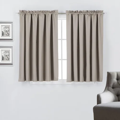 Vista 19 de Diamond Home Linens Cortinas opacas con dobladillo para cortinero de 45 pulgadas de largo para dormitorio, paneles de tratamiento de ventanas