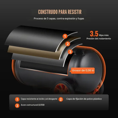 Vista 5 de VEVOR Compresor de aire de 6.3 galones, compresores de aire de 2 HP 3.35 CFM@90PSI con presión máxima de 116PSI, tanque de compresor sin aceite