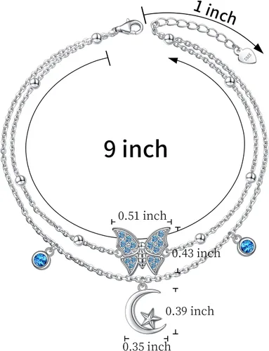 Vista 6 de Ladytree Tobillera ajustable de plata de ley 925 con estrella de mariposa para mujer