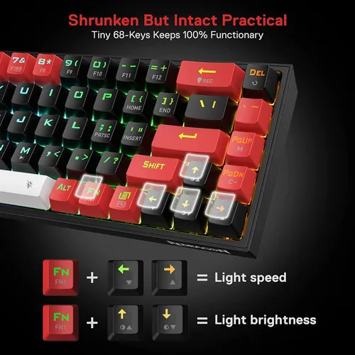 Vista 5 de Redragon K631 PRO - Teclado mecánico compacto con 3 modos RGB inalámbrico para juegos 68 teclas intercambiables en caliente con enchufe PCB