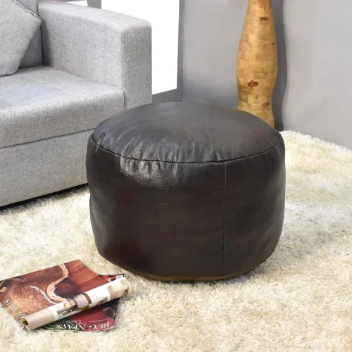 Vista 20 de Rugsotic Carpets Puf de cuero de cabra redondo hecho a mano ecológico negro – Puf de forma redonda, 14.0 in x 14.0 in x 14.0 in x 14.0 in, liso