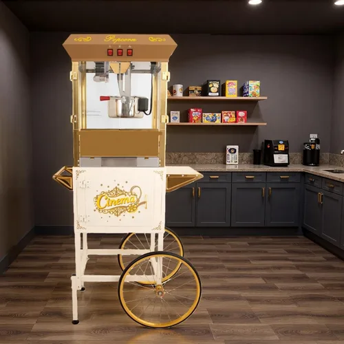 Vista 6 de Máquina comercial de palomitas de maíz con carrito, máquina de palomitas de maíz para cine con hervidor de 16 onzas, control de 3 interruptores