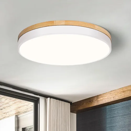Vista 11 de Moderna lámpara de techo de madera regulable, lámpara de techo redonda negra LED empotrada, lámpara de techo minimalista para cocina, dormitorio