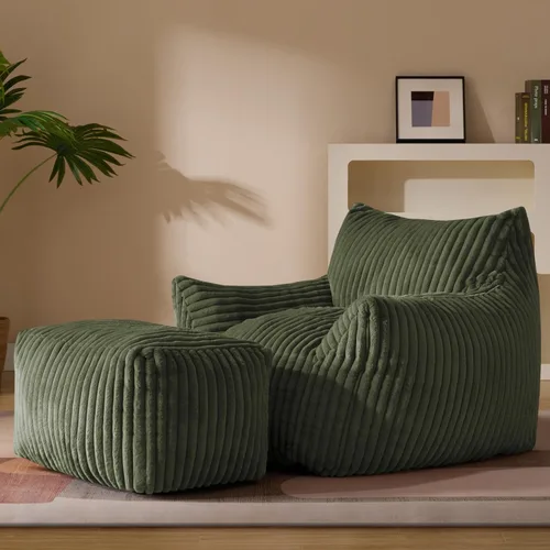 Vista 12 de Puf Chaise Lounge de Gran Tamaño para Interiores para Adultos con Reposabrazos y Otomana - Puf Gigante Cómodo Beige Perezoso para el Suelo, Sofá