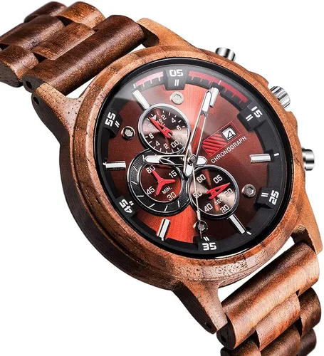 Vista 3 de Relojes de madera para hombre, relojes de pulsera casuales de cuarzo de madera para hombres, regalos