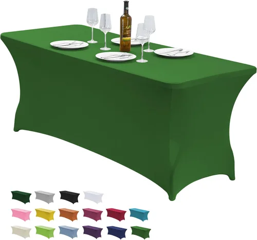 Vista 19 de CWK - Funda de mesa de elastano elástica impermeable de 4 pies para mesas rectangulares - Mantel elástico ajustable para mesas plegables, tela