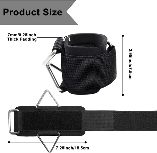 Vista 2 de Paquete de 2 muñequeras para máquina de cable, acolchado de neopreno ajustable, talla única, correas de muñeca de fitness para hombres y mujeres