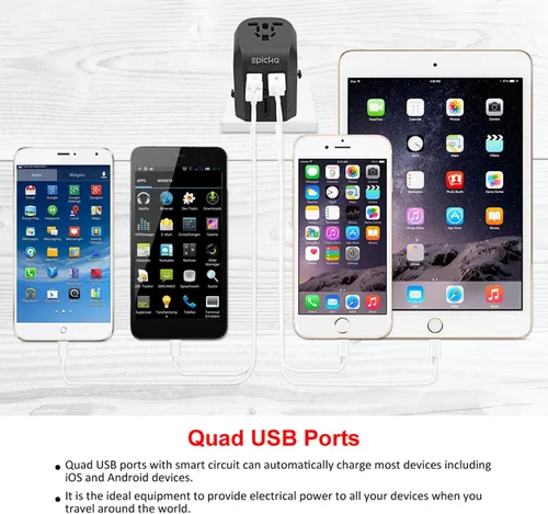 Vista 5 de EPICKA - Adaptador de corriente de viaje USB universal, cargador de pared todo en uno, adaptador de enchufe de corriente alterna para teléfonos
