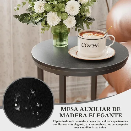 Vista 6 de Mesa auxiliar en forma de C, mesa auxiliar redonda de madera para sofá, mesa de sofá pequeña con marco de metal para dormitorio, sala de estar