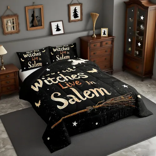 Vista 8 de Feelyou Juego de edredón de calabaza para todas las estaciones, decoración de Halloween, juego de ropa de cama con 1 funda de almohada, microfibra