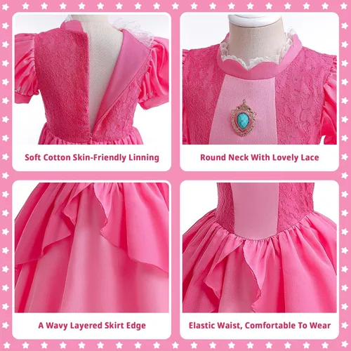 Vista 2 de CIYTI Vestido de princesa melocotón para niña, conjunto de vestido de melocotón con accesorios, disfraz de Halloween, Navidad, cumpleaños
