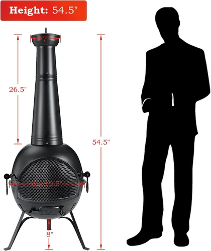 Vista 6 de SINGLYFIRE Chimenea de Chiminea Prairie para Exteriores, Chimenea para Cubierta o Patio, Hoguera de Madera para el Patio Trasero con Cubierta