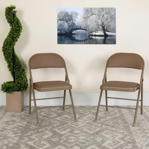 Vista 2 de Flash Furniture Silla plegable de vinilo beige con doble refuerzo de la serie HERCULES