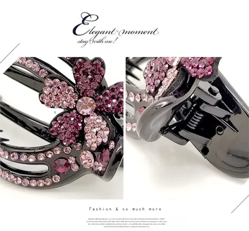 Vista 4 de 2 pinzas para el cabello con diamantes de imitación en forma de corazón, pasadores de cola de caballo con diseño decorativo (flor de lum -C)