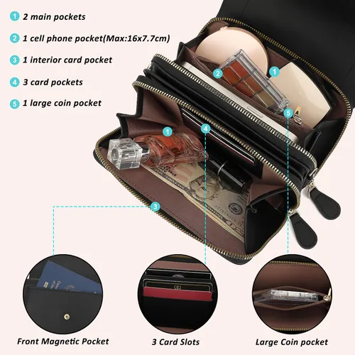 Vista 4 de TANTOMI Small Crossbody Bag for Women Vegan Leather Cell Phone Purse Crossbody Wallet with Adjustable Strap