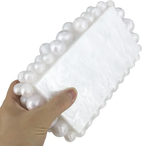 Vista 8 de Boutique De FGG Bolso de mano de mármol acrílico para mujer, bolso de noche con cuentas para fiesta de graduación, boda, bolsa de mano