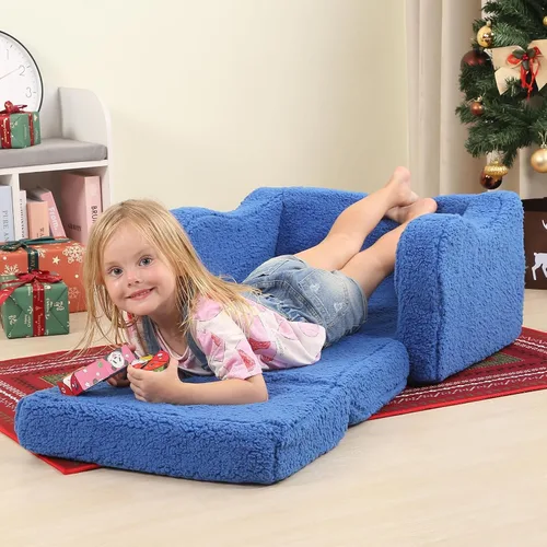 Vista 43 de MOMCAYWEX - Sofá para niños, 2 en 1, plegable, piel de melocotón, color azul