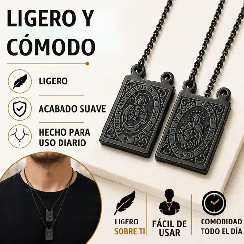 Vista 4 de Steeltime - Escapulario de San Benito (18 quilates) chapado en oro de 18 quilates Negro