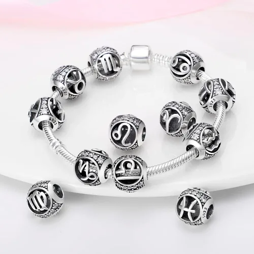 Vista 2 de TINSLO Zodiac Sign Bead Birthday Charms 925 Sterling Silver Birthstone Charms Fits Women's Charm Bracelet & Necklace Bangle Gifts for Girls & Friends