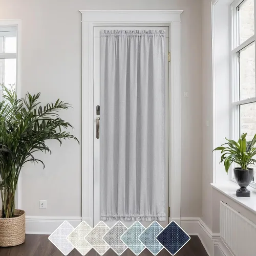 Vista 27 de KOUFALL Cortina de puerta francesa, persianas de lino para cubrir ventanas, 1 panel, 25 x 72 pulgadas de largo, color azul piedra