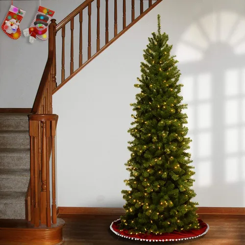 Vista 2 de National Tree Company - Árbol de Navidad artificial preiluminado, verde, de abeto de North Valley, luces blancas, incluye soporte, 6 pies