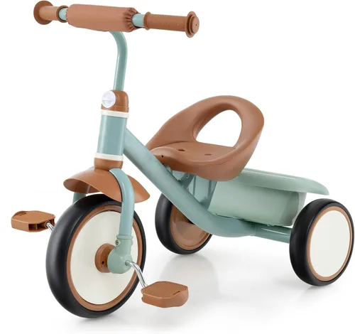 Vista 13 de HONEY JOY Triciclo, triciclo para niños de 3 ruedas con asiento ajustable, cesta de almacenamiento extraíble, triciclo para niños de 3 a 5 años