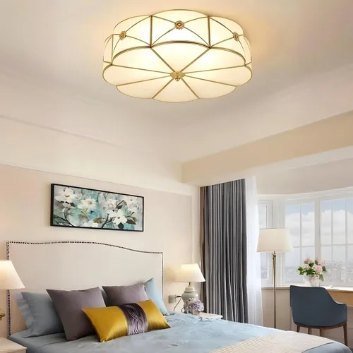 Vista 5 de LIGHTLAND Lámpara de Techo de Montaje al Ras de 13.8 Pulgadas, Lámpara de Techo de Latón de 3 Luces con Pantalla de Vidrio, Accesorios de Luz