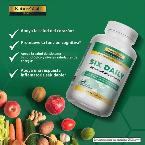 Vista 2 de Nature's Lab Six Daily Advanced Multivitamínico - Más de 90 nutrientes, minerales, antioxidantes, hierbas y alimentos integrales, 180 cápsulas
