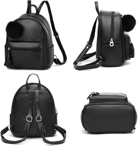 Vista 3 de Mini Backpack Purse for Girls Teens Women Purses PU Leather Pom Backpack Shoulder Bag with Charm Tassel