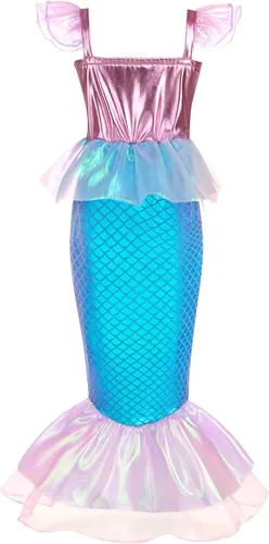 Vista 3 de NincVol Mermaid Costume for Girls Little Mermaid Dress Ariel Princess Dress Up Halloween Cosplay Outfit for Kids 3-8 Years