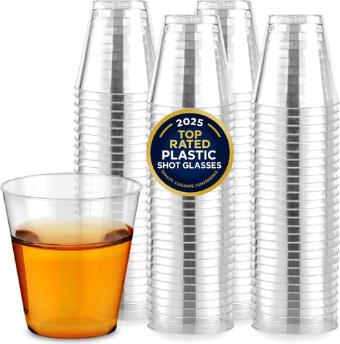 Vista 11 de Stock Your Home Paquete de 100 vasos de chupito de plástico (1 onza), vasos desechables transparentes para chupitos de gelatina, degustación